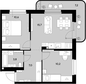 2-комн., 47.3 м², 2/18 этаж, ЖК «Грейд»