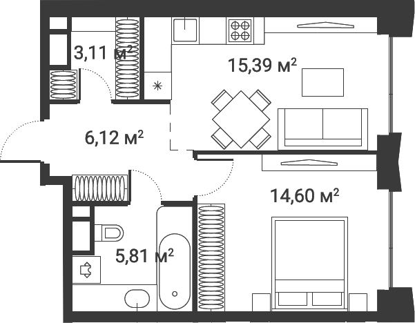 1-комн., 45.03 м², 22/28 этаж, ЖК «Первый Нагатинский»