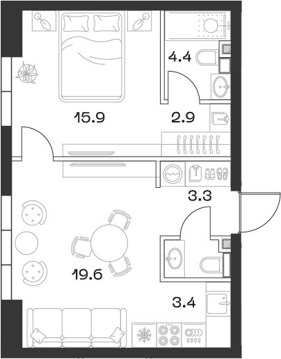 2-комн., 51.7 м², 5/18 этаж, ЖК «SHIFT»