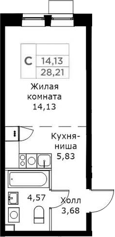 Студия, 28.21 м², 23/25 этаж, ЖК «КИТ»