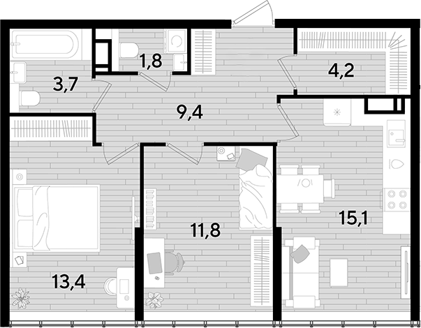 2-комн. квартира, 59.4 м² в ЖК DОГМА ПАРК — фото 2