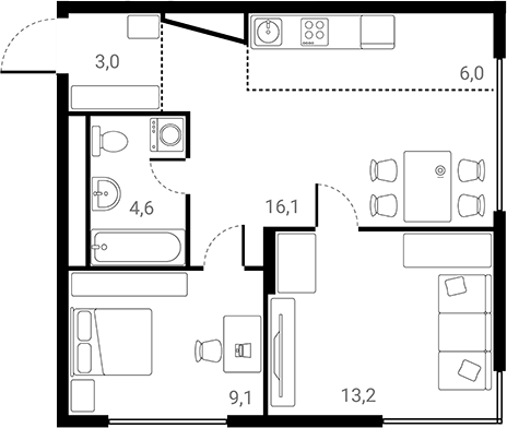 2-комн., 52 м², 4/25 этаж, ЖК «Лесная Коллекция»