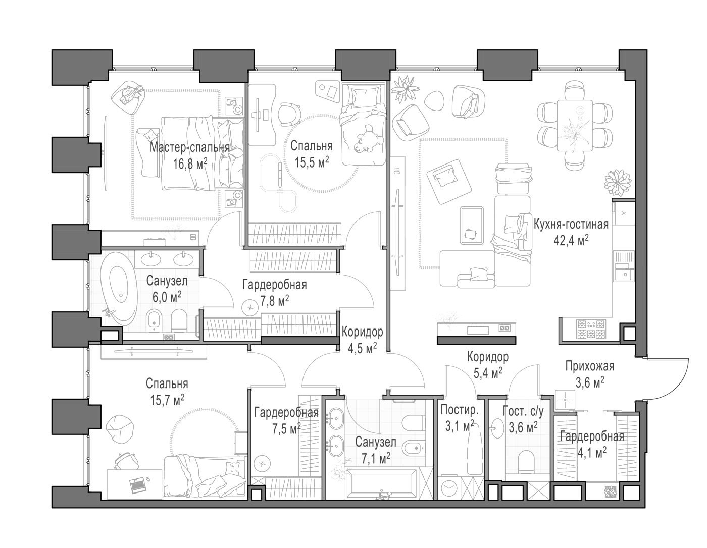 4+ комнаты, 144.2 м², 11/23 этаж, ЖК «Квартал Life Time»