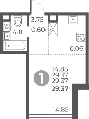 Студия, 29.37 м², 15/27 этаж, ЖК «Мневники от Гранель»
