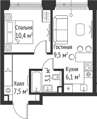 2-комн., 36.5 м², 27/59 этаж, ЖК «СЕТ»