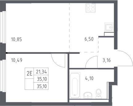 2-комн., 35.1 м², 12/17 этаж, ЖК «Пригород Лесное»