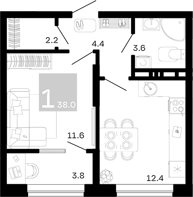 1-комн. квартира, 34.2 м² в ЖК Хозяин Морей — фото 2