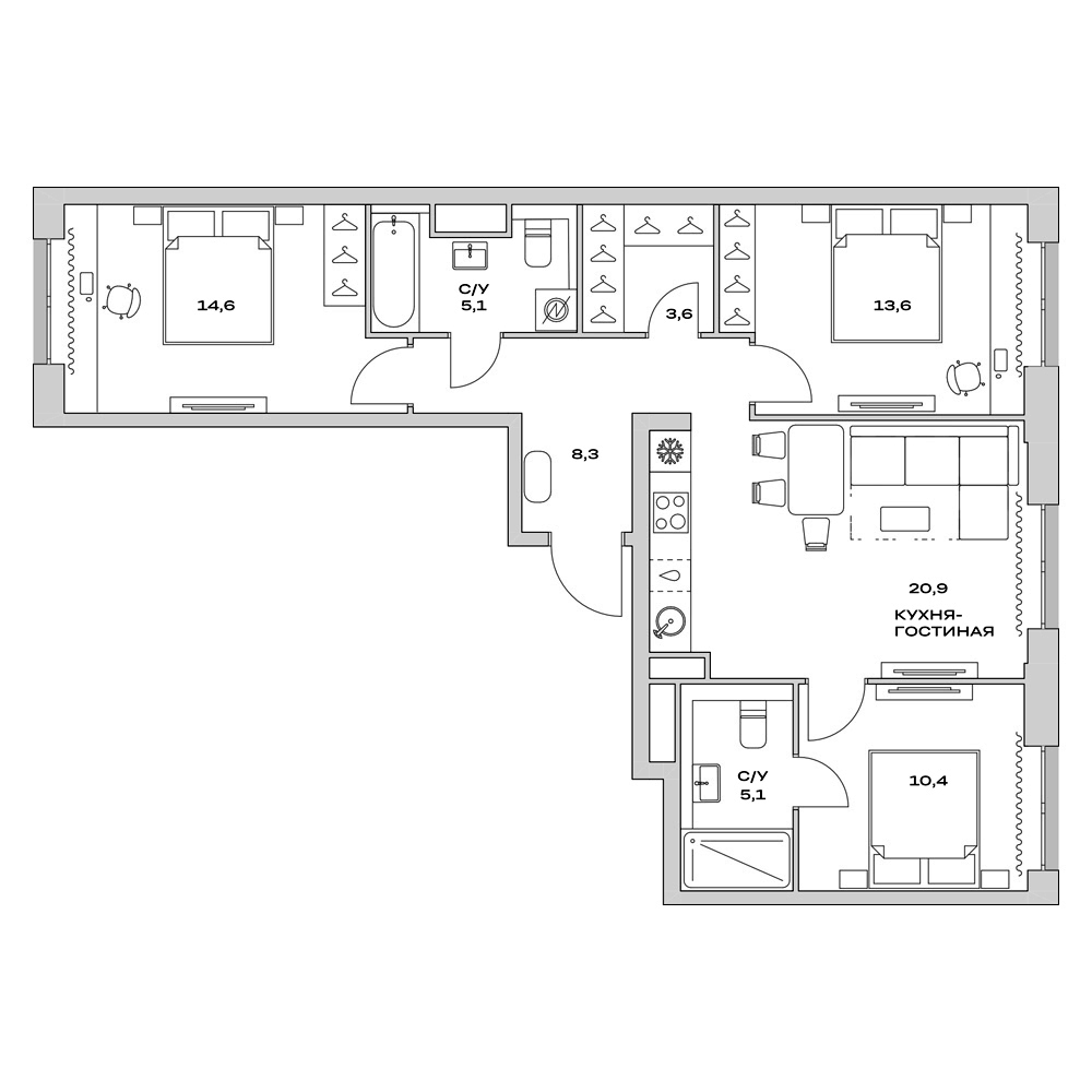 4+ комнаты, 81.6 м², 2/16 этаж, ЖК «Детали»