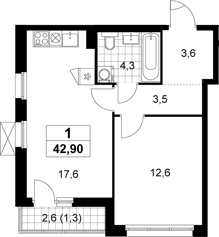 2-комн., 41.6 м², 8/13 этаж, ЖК «Прокшино»