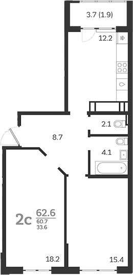 2-комн. квартира, 60.7 м² в ЖК Все Свои VIP — фото 3