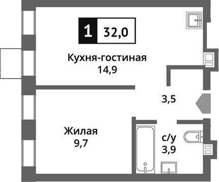 2-комн., 32 м², 8/9 этаж, ЖК «Никольский квартал Отрада»