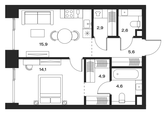 2-комн., 50.6 м², 10/27 этаж, ЖК «СОУЛ»