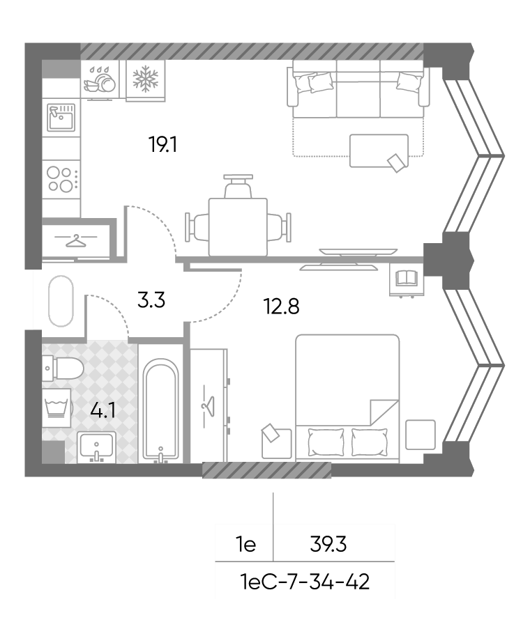 2-комн., 39.3 м², 35/43 этаж, ЖК «ЗилАрт»