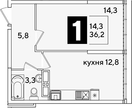 1-комн. квартира, 36.2 м² в ЖК Самолет — фото 2
