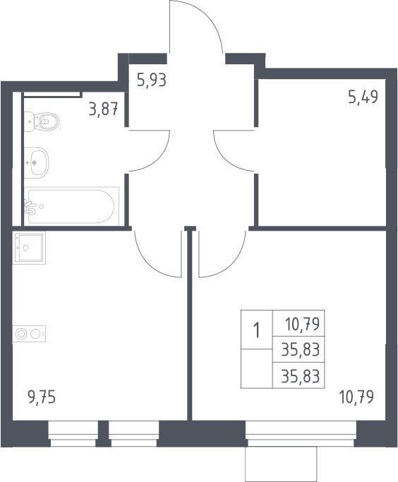 1-комн., 35.83 м², 3/14 этаж, ЖК «Молжаниново»