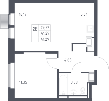 2-комн., 41.29 м², 11/18 этаж, ЖК «Большое Путилково»
