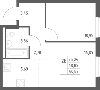 2-комн., 40.82 м², 3/17 этаж, ЖК «Горки Парк»