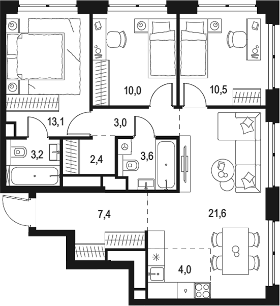 4+ комнаты, 78.8 м², 42/48 этаж, ЖК «Левел Звенигородская»