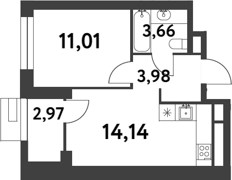 1-комн., 32.79 м², 9/13 этаж, ЖК «Смарт Гарден»