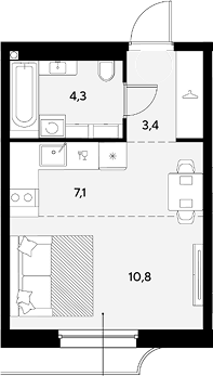 Студия, 25.6 м², 2/9 этаж, ЖК «Грейд»