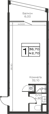 Студия, 36.7 м², 6/6 этаж, ЖК «Хако»