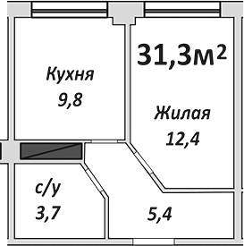 1-комн., 31.3 м², 4/9 этаж, ЖК «Европейский»