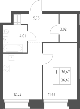 1-комн., 36.47 м², 13/23 этаж, ЖК «Тропарево Парк»