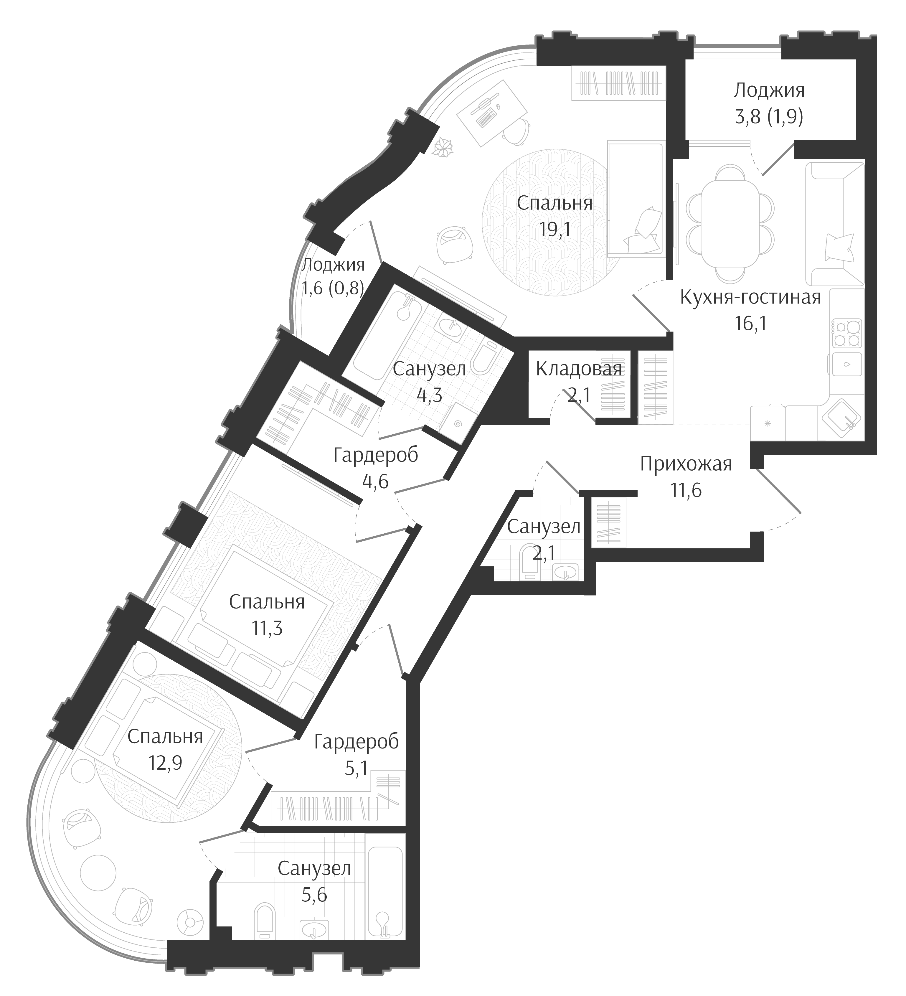 4-комн. квартира, 94.8 м² в ЖК Брют Резиденс — фото 2