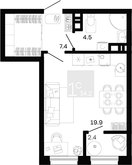 Студия квартира, 31.8 м² в ЖК Хозяин Морей — фото 2