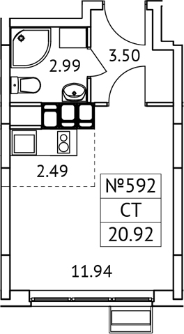 Студия, 20.92 м², 12/13 этаж, ЖК «Новотомилино»