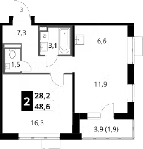 2-комн., 46.7 м², 20/24 этаж, ЖК «1-й Донской»