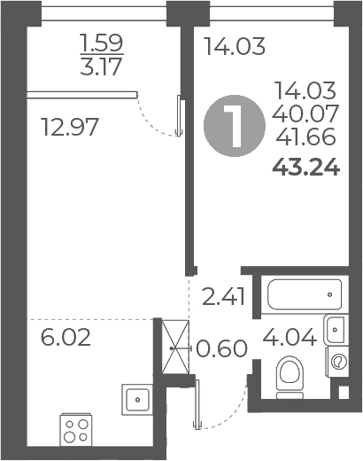 1-комн., 40.07 м², 4/9 этаж, ЖК «Мневники от Гранель»