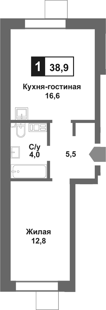 2-комн., 38.9 м², 8/9 этаж, ЖК «Лесная Отрада»