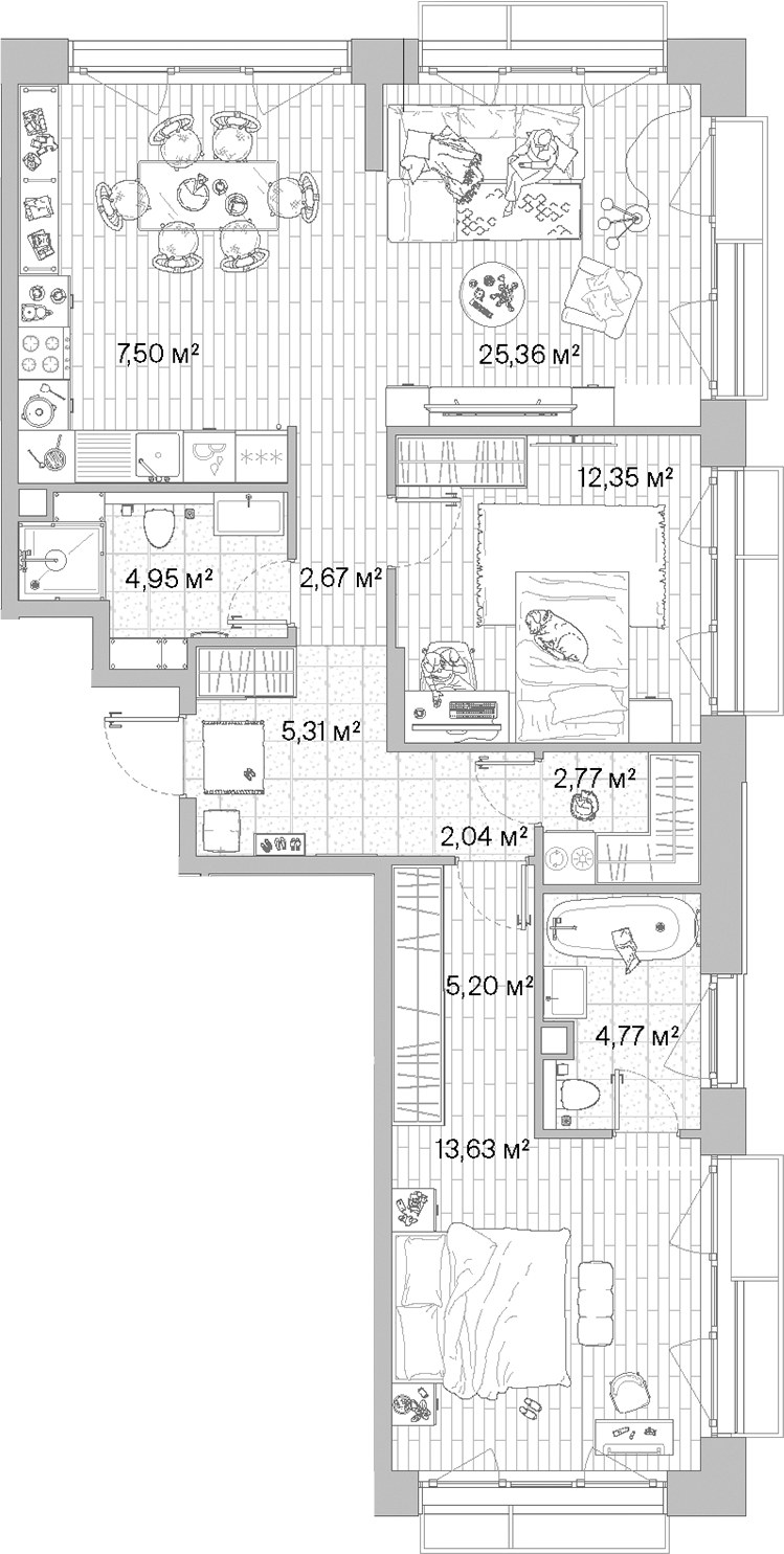 3-комн., 86.55 м², 8/10 этаж, ЖК «МЫС»