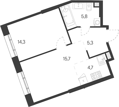 2-комн., 45.8 м², 14/30 этаж, ЖК «Родина Переделкино»