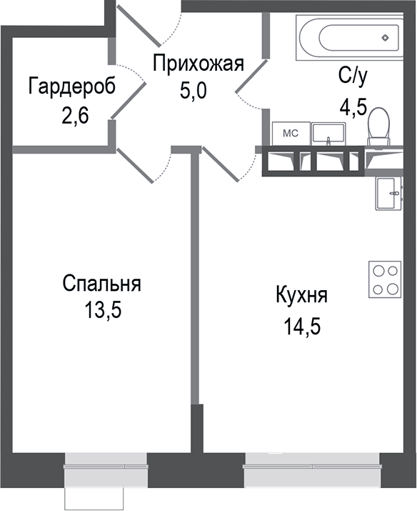 1-комн., 40.1 м², 2/8 этаж, ЖК «Киноквартал»