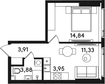 2-комн., 37.91 м², 15/41 этаж, ЖК «СОЛОС»