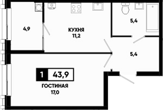 1-комн., 39 м², 2/24 этаж, ЖК «Основа. ГК ЮгСтройИнвест. Ставропольский край»
