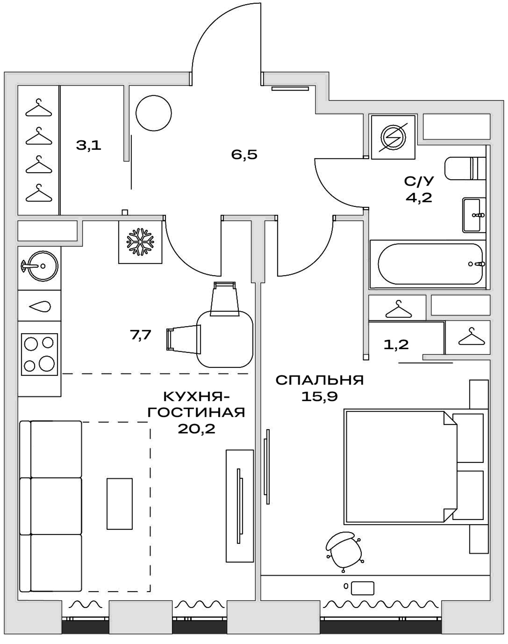 2-комн., 51.1 м², 5/10 этаж, ЖК «Детали»