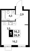 Студия, 26.9 м², 18/18 этаж, ЖК «1-й Ясеневский»