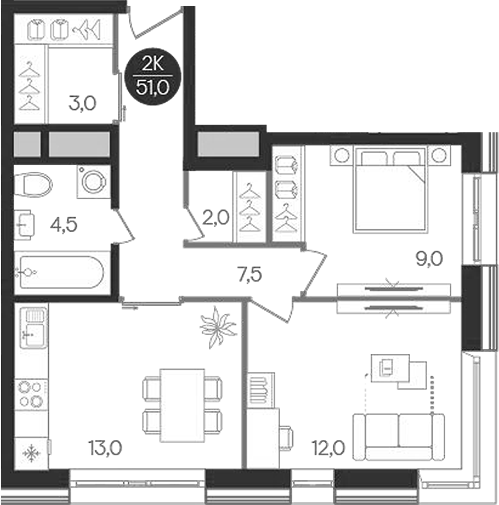 2-комн., 51 м², 19/32 этаж, ЖК «Кантемировский»
