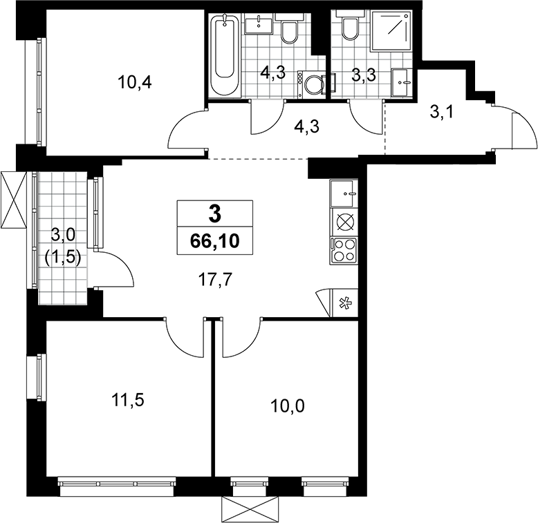4+ комнаты, 64.8 м², 18/19 этаж, ЖК «Прокшино»