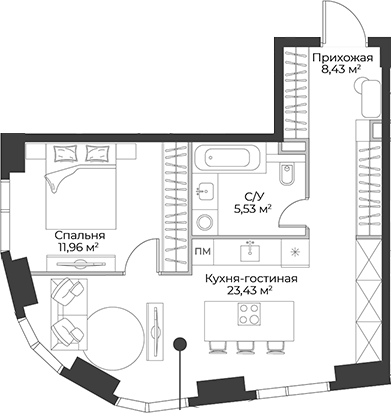 2-комн., 49.35 м², 3/27 этаж, ЖК «Гранд Фили»