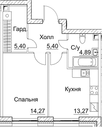 1-комн., 43.23 м², 18/28 этаж, ЖК «СЕЗАР СИТИ»