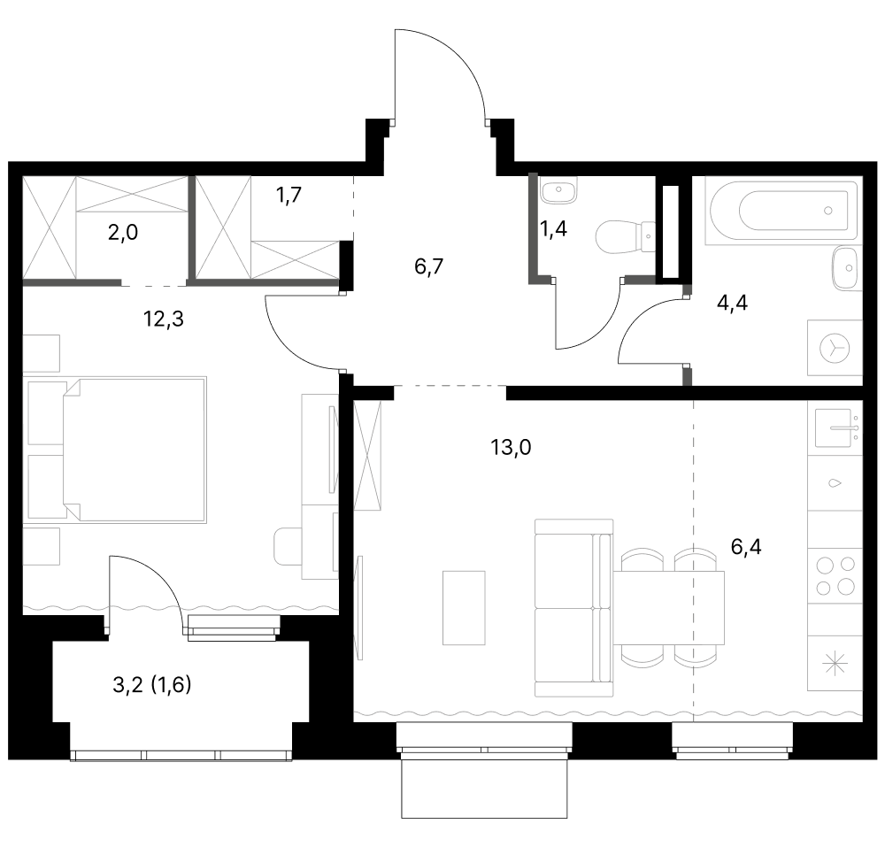 2-комн., 47.9 м², 6/18 этаж, ЖК «1-й Ясеневский»
