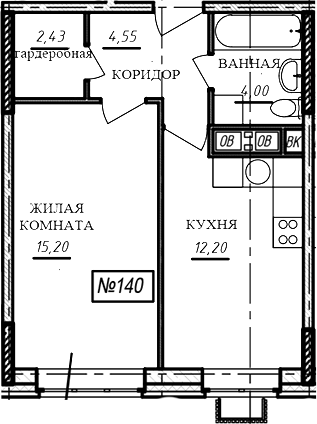 1-комн., 38.4 м², 12/16 этаж, ЖК «Краснофлотский»