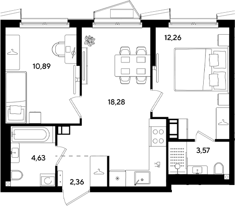 3-комн., 51.99 м², 3/9 этаж, ЖК «Парк Победы 3»
