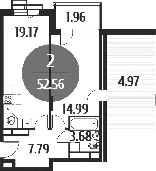 2-комн., 52.5 м², 5/5 этаж, ЖК «Равновесие»