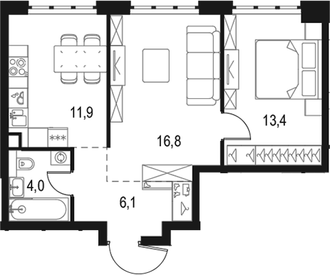 2-комн., 52.2 м², 46/50 этаж, ЖК «Левел Южнопортовая»