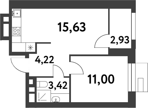 1-комн., 34.26 м², 9/16 этаж, ЖК «Смарт Гарден»
